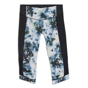 Lululemon Full-on Stop at Nothing Blue Tie-Dye Print Crop Leggings Size 4, EUC